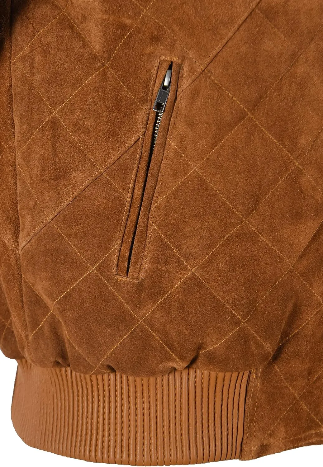 Men's Diamond Quilted Napa Leather & Suede Casual Classic Retro Bomber Jacket James 2997