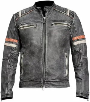 Mens Genuine Leather Biker Jacket Black Vintage Distressed Cafe Racer Retro Motorcycle Jacket