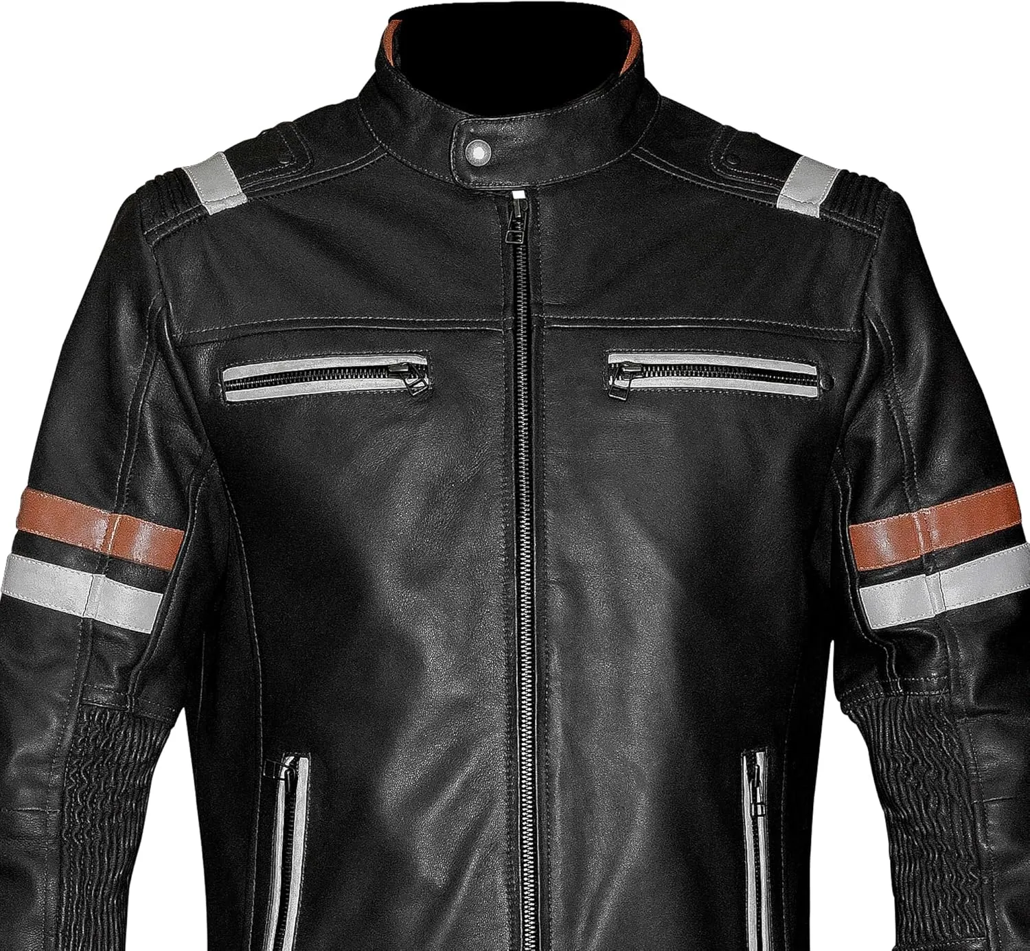 Mens Genuine Leather Biker Jacket Black Vintage Distressed Cafe Racer Retro Motorcycle Jacket