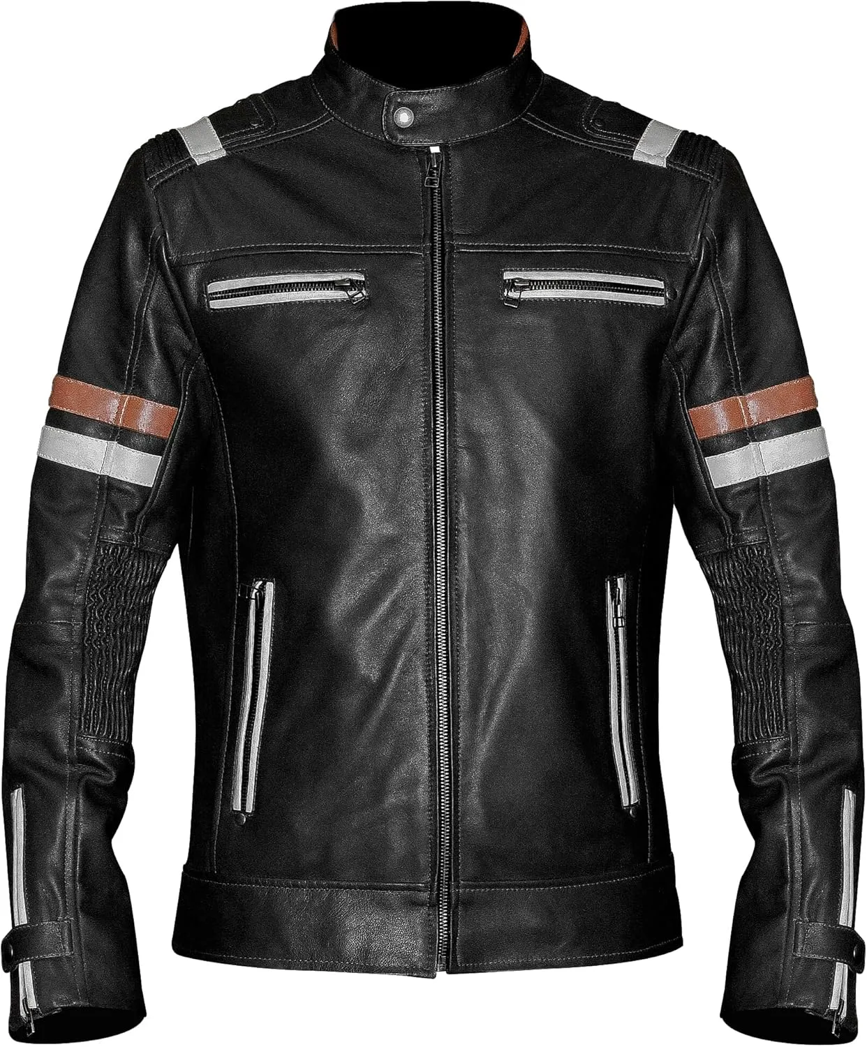 Mens Genuine Leather Biker Jacket Black Vintage Distressed Cafe Racer Retro Motorcycle Jacket