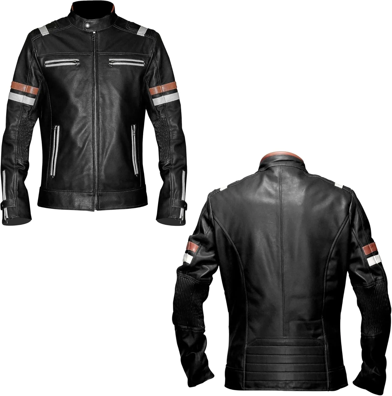 Mens Genuine Leather Biker Jacket Black Vintage Distressed Cafe Racer Retro Motorcycle Jacket