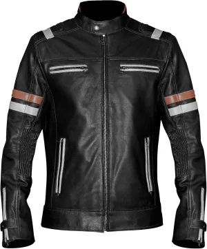 Mens Genuine Leather Biker Jacket Black Vintage Distressed Cafe Racer Retro Motorcycle Jacket