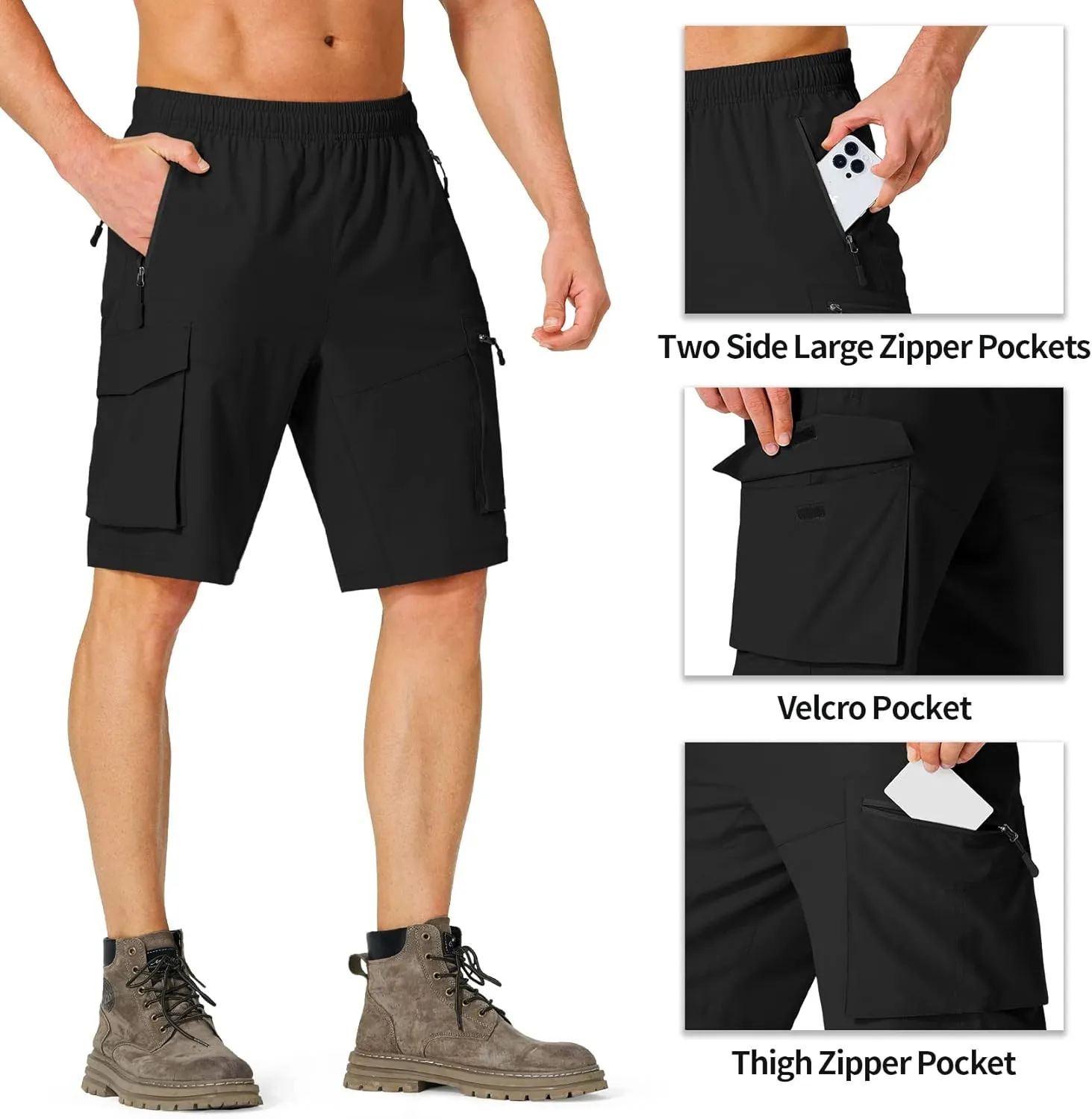 Men's Hiking Cargo Shorts Quick Dry Lightweight Summer Travel Shorts with Zipper Pockets for Camping Fishing Golf