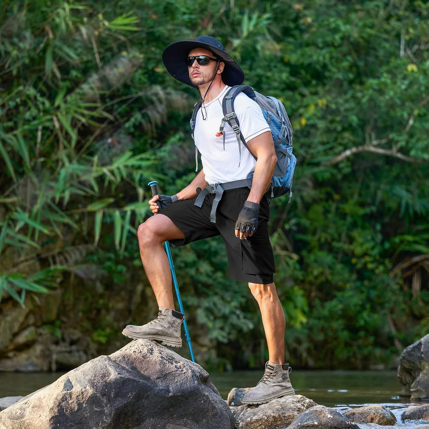 Men's Hiking Cargo Shorts Quick Dry Lightweight Summer Travel Shorts with Zipper Pockets for Camping Fishing Golf