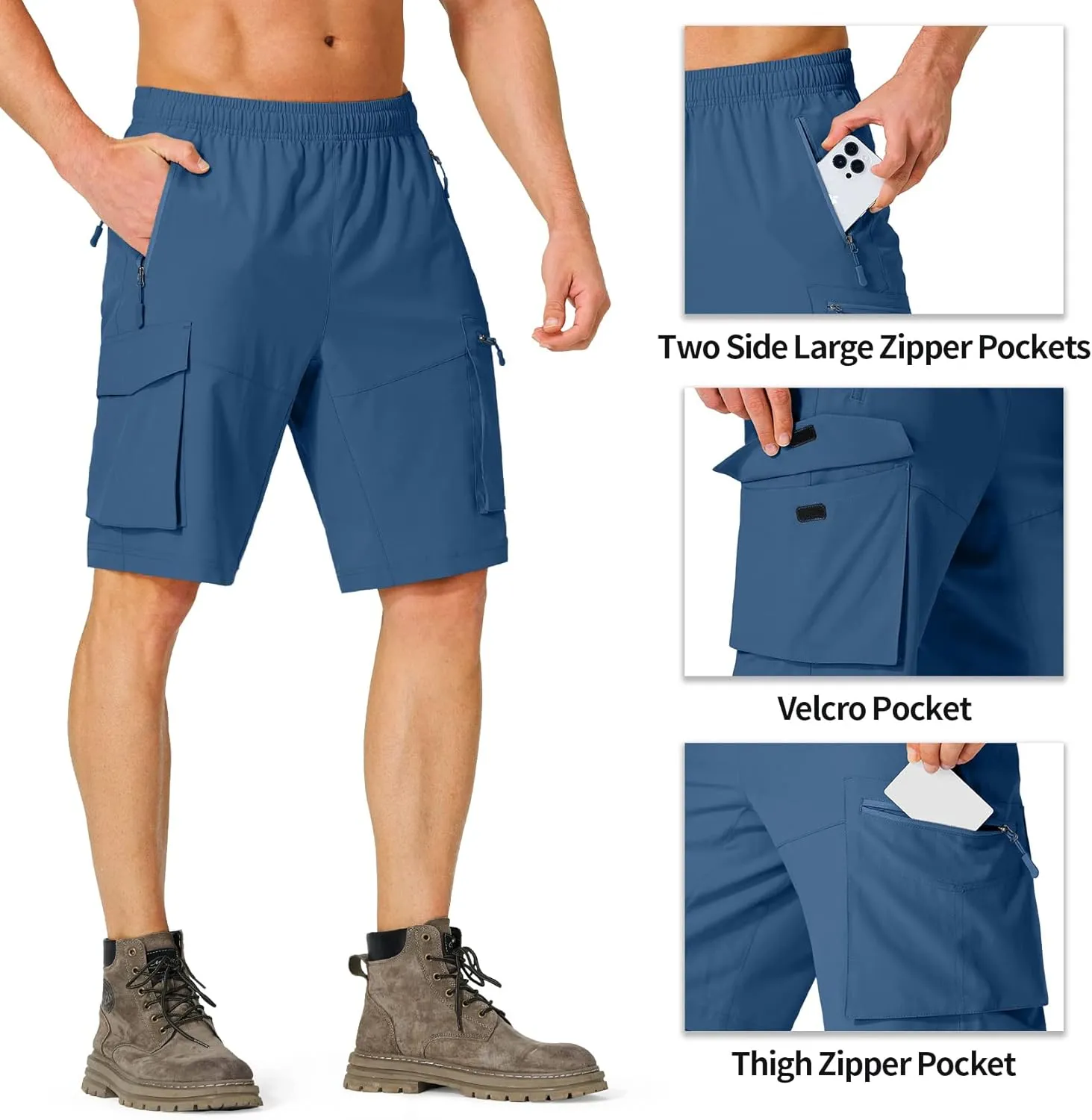 Men's Hiking Cargo Shorts Quick Dry Lightweight Summer Travel Shorts with Zipper Pockets for Camping Fishing Golf
