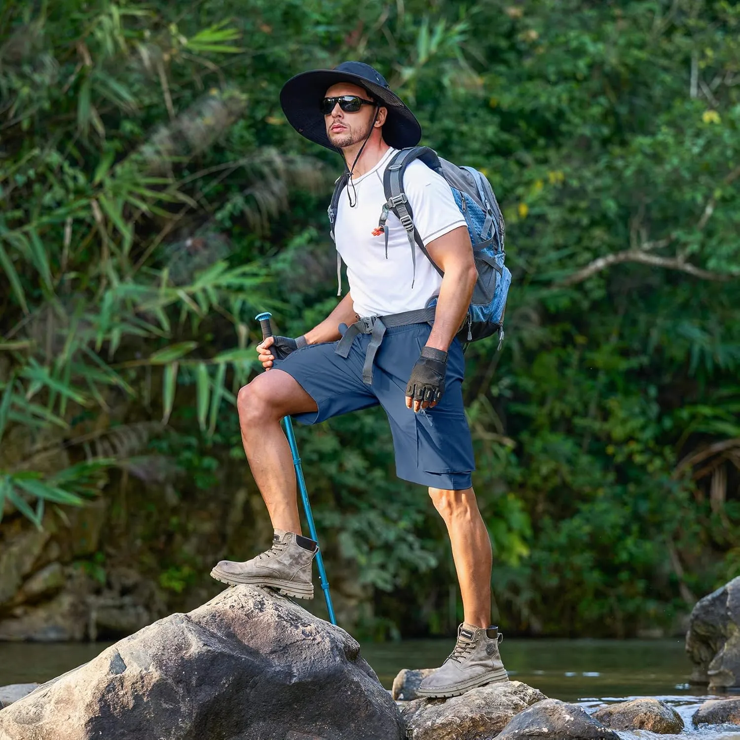 Men's Hiking Cargo Shorts Quick Dry Lightweight Summer Travel Shorts with Zipper Pockets for Camping Fishing Golf