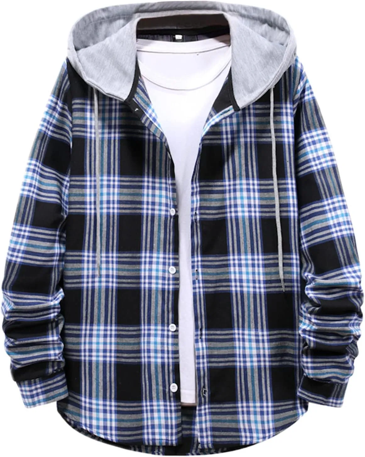 Men's Hooded Shirts Jackets Flannel Collar Long Sleeve Shirt Blouse Quilted Lined Flannel Shirt Jacket for Men Fall