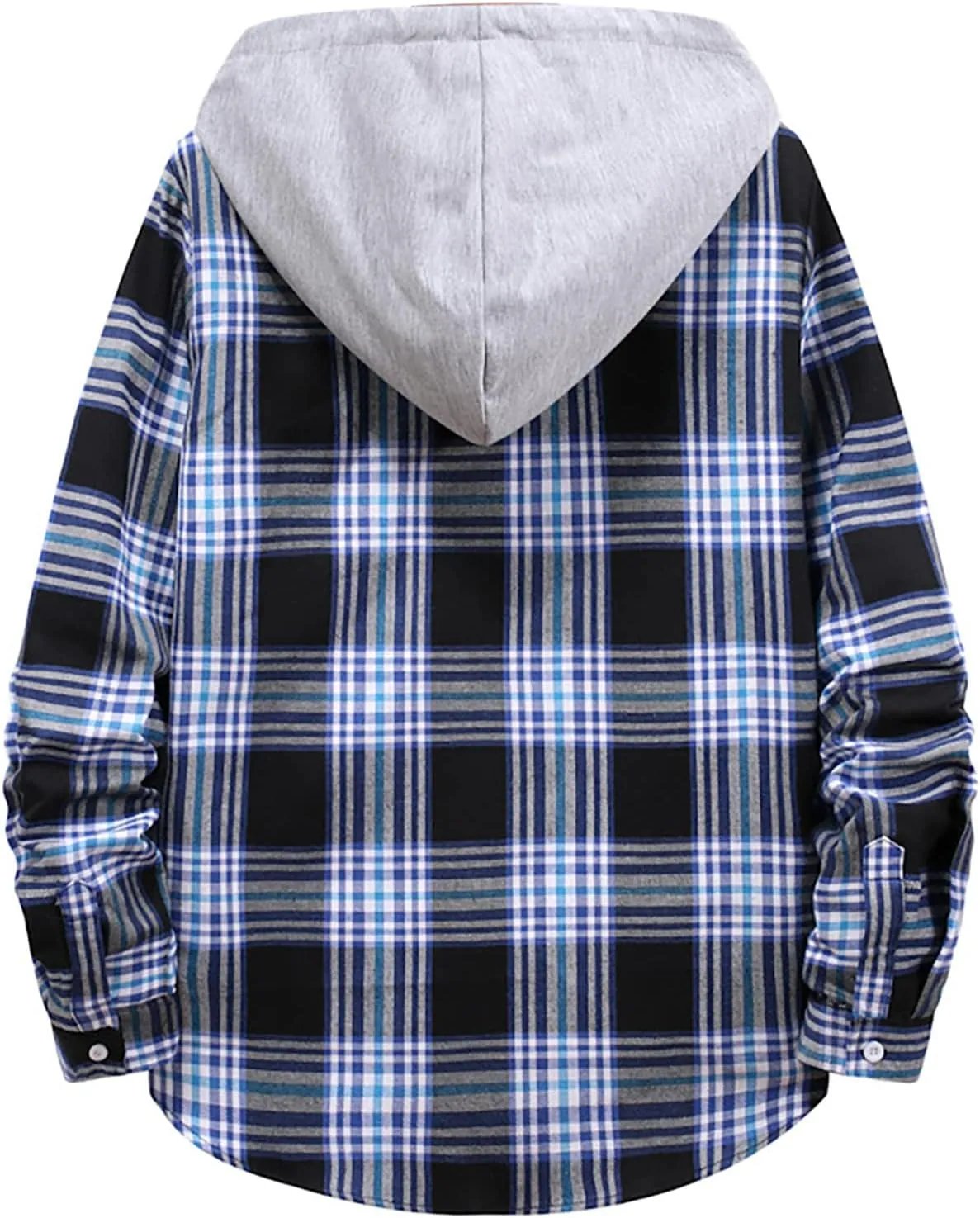 Men's Hooded Shirts Jackets Flannel Collar Long Sleeve Shirt Blouse Quilted Lined Flannel Shirt Jacket for Men Fall