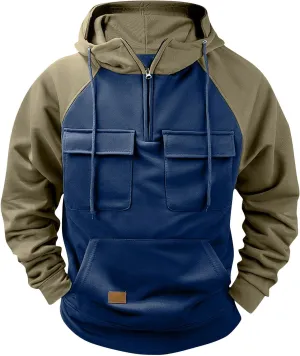 Mens Hoodies Pullover Long Sleeve Vintage Workout Hoodies Quarter Zip Military Tactical Sweatshirt Fall Pullover