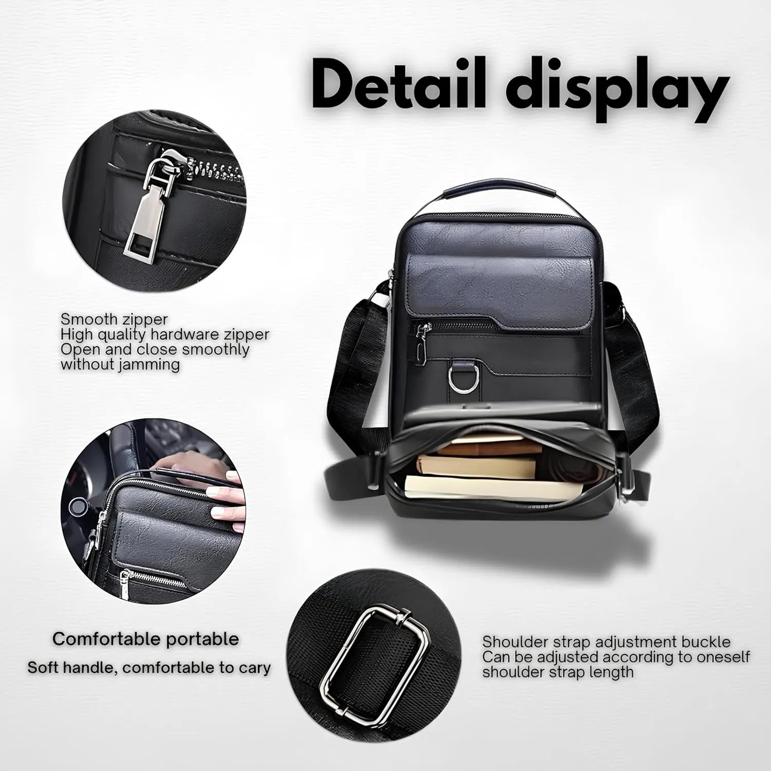 Men's Lightweight PU Leather Crossbody Bag – Stylish, Compact, Adjustable Strap, 3 Spacious Pockets for Travel & Daily Use