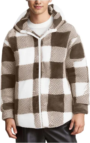 Men's Long Sleeve Quilted Lined Flannel Shirt Jacket Casual Fashion Fall Winter Coat Loose Zip Up Hooded Outerwear