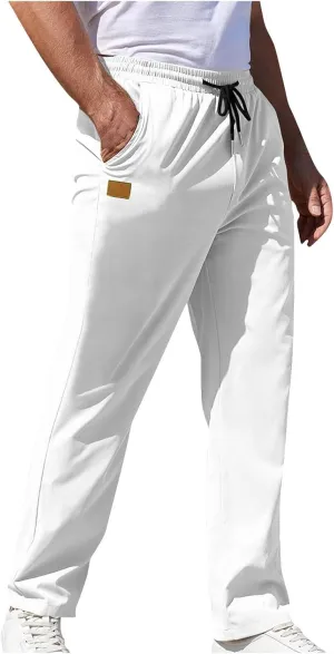 Mens Pants Cargo Elastic Waist Drawstring Straight Pants with Pocket Casual Outdoor Jogger Running Sport Trousers