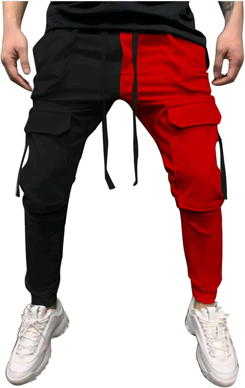 Mens Pants Drawstring Color Block Fashion Sports Joggers for Men Athletic Trendy 2025 Taperd Pants with Pocket