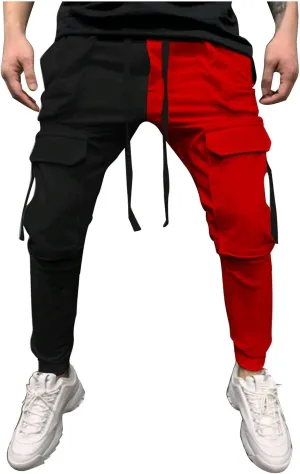 Mens Pants Drawstring Color Block Fashion Sports Joggers for Men Athletic Trendy 2025 Taperd Pants with Pocket