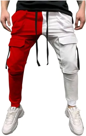 Mens Pants Drawstring Color Block Fashion Sports Joggers for Men Athletic Trendy 2025 Taperd Pants with Pocket