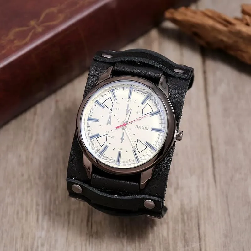 Men's Punk & Retro Domineering Leather Watches - Double Layer Hand Stitched Punk Bracelets, Men's Wrist Watches