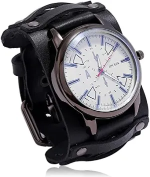 Men's Punk & Retro Domineering Leather Watches - Double Layer Hand Stitched Punk Bracelets, Men's Wrist Watches