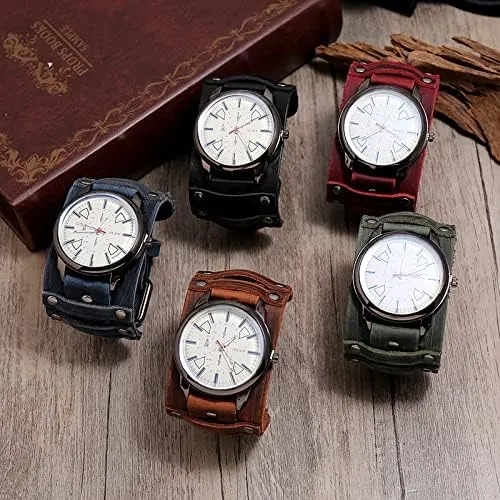 Men's Punk & Retro Domineering Leather Watches - Double Layer Hand Stitched Punk Bracelets, Men's Wrist Watches