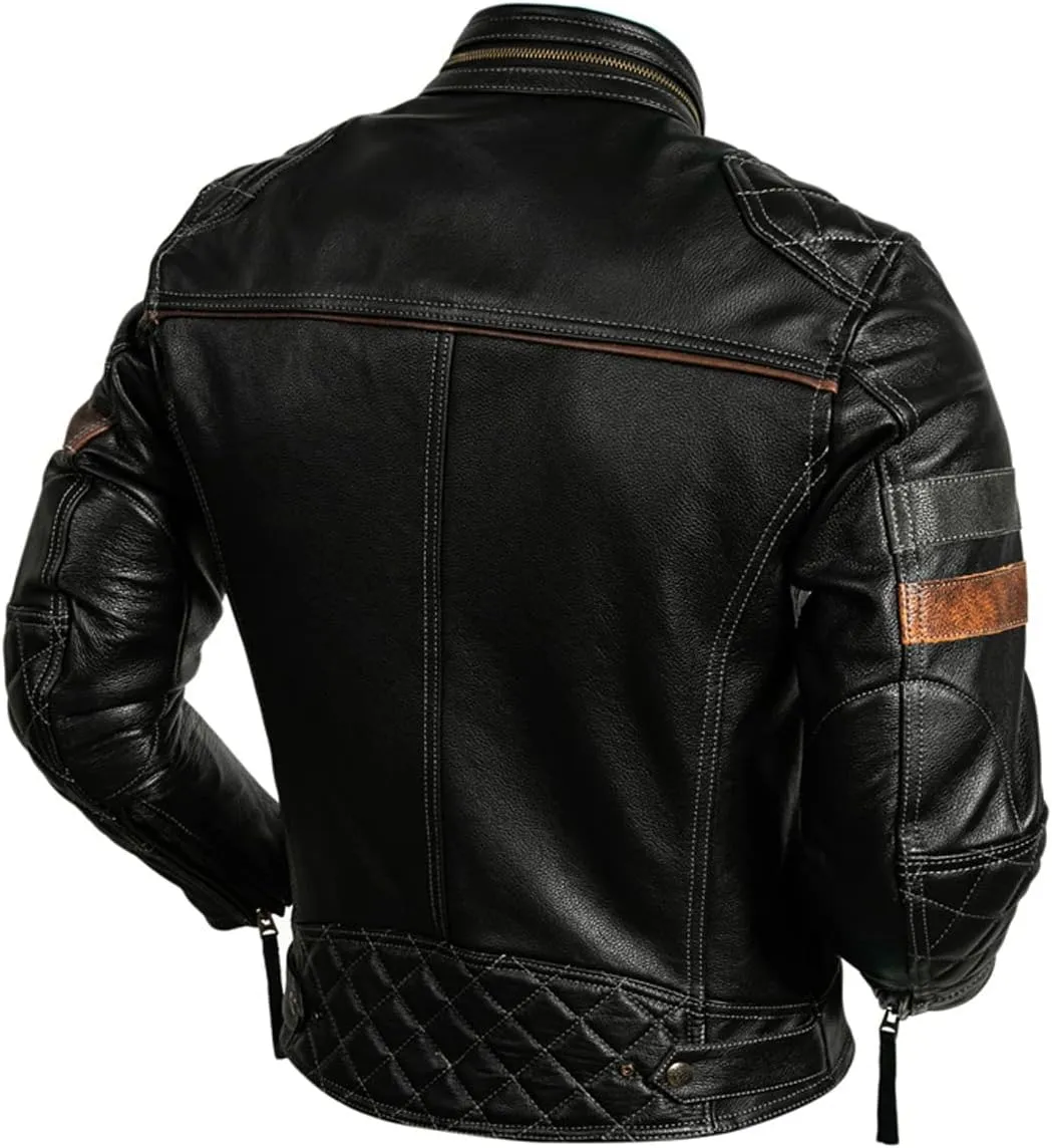 Men's Real Cowhide Biker Cafe Racer Slim Fit Vintage Leather Jacket