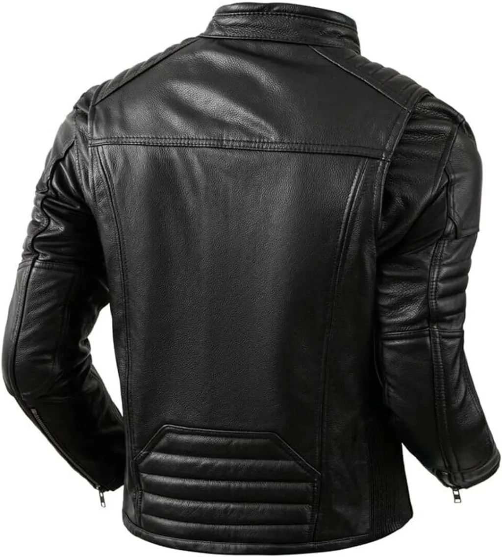 Men's Real Cowhide Biker Cafe Racer Slim Fit Vintage Leather Jacket