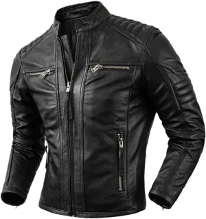 Men's Real Cowhide Biker Cafe Racer Slim Fit Vintage Leather Jacket