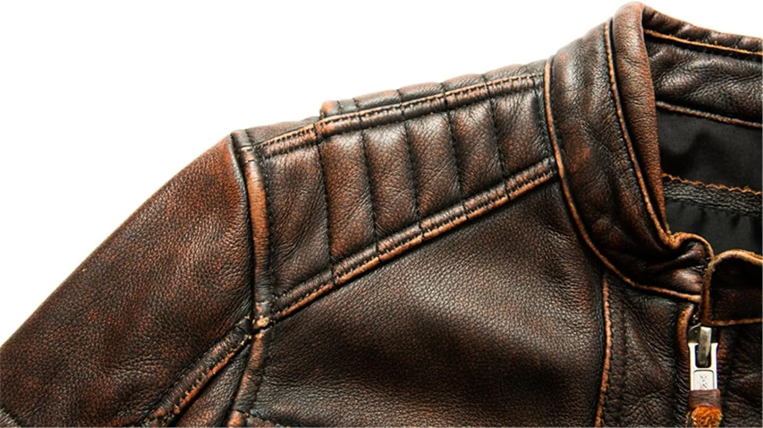 Men's Real Cowhide Biker Cafe Racer Slim Fit Vintage Leather Jacket