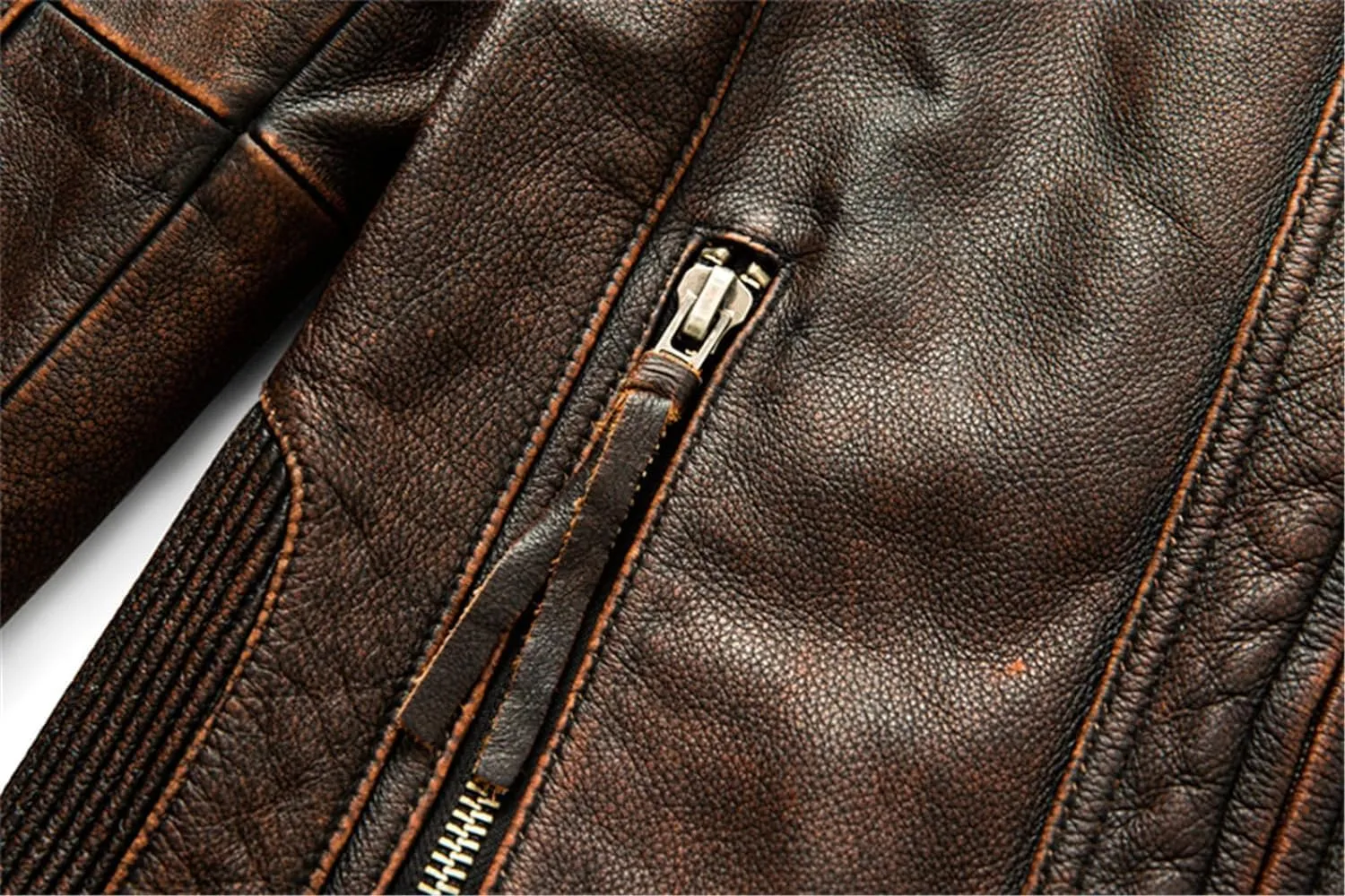 Men's Real Cowhide Biker Cafe Racer Slim Fit Vintage Leather Jacket