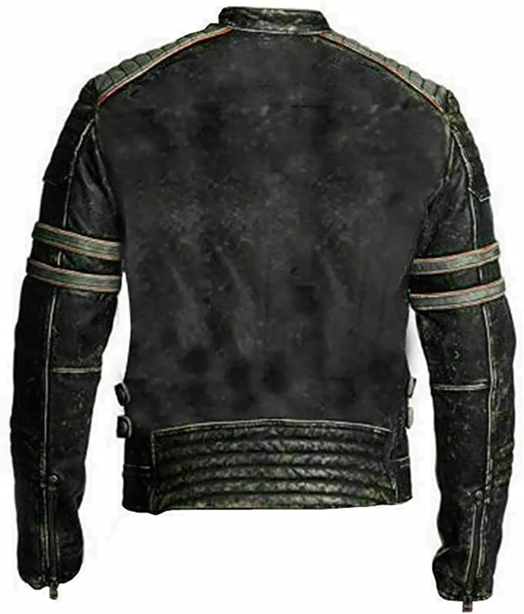 Men's Real Cowhide Biker Cafe Racer Slim Fit Vintage Leather Jacket