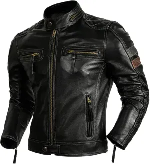 Men's Real Cowhide Biker Cafe Racer Slim Fit Vintage Leather Jacket