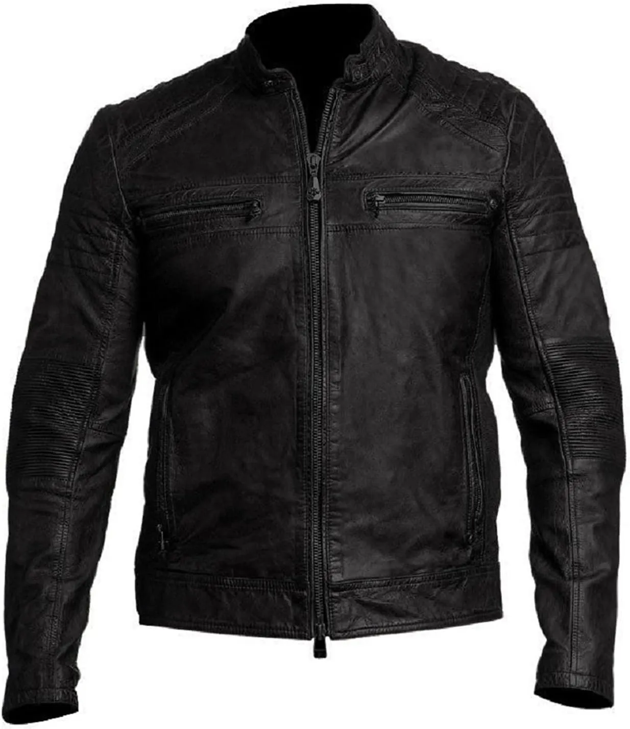 Men's Retro Distressed Motorcycle Leather Jacket - Vintage Cafe Racer Biker Leather Jacket For Men
