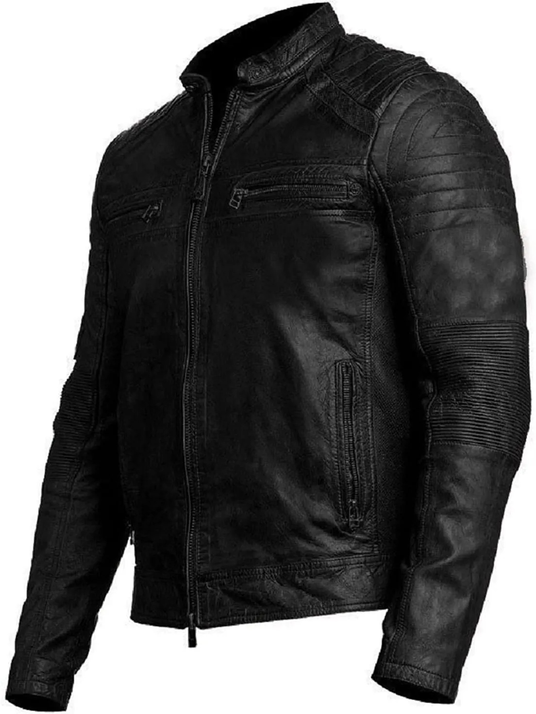 Men's Retro Distressed Motorcycle Leather Jacket - Vintage Cafe Racer Biker Leather Jacket For Men