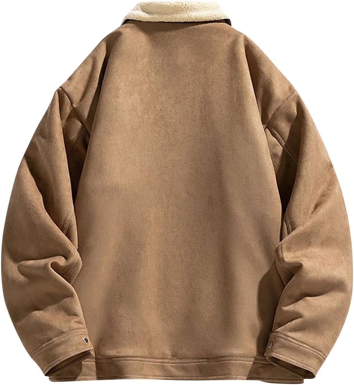 Men's Sherpa Lined Jacket Casual Suede Trucker Jacket Lapel Button Down Fleece Warm Winter Coats with Pockets