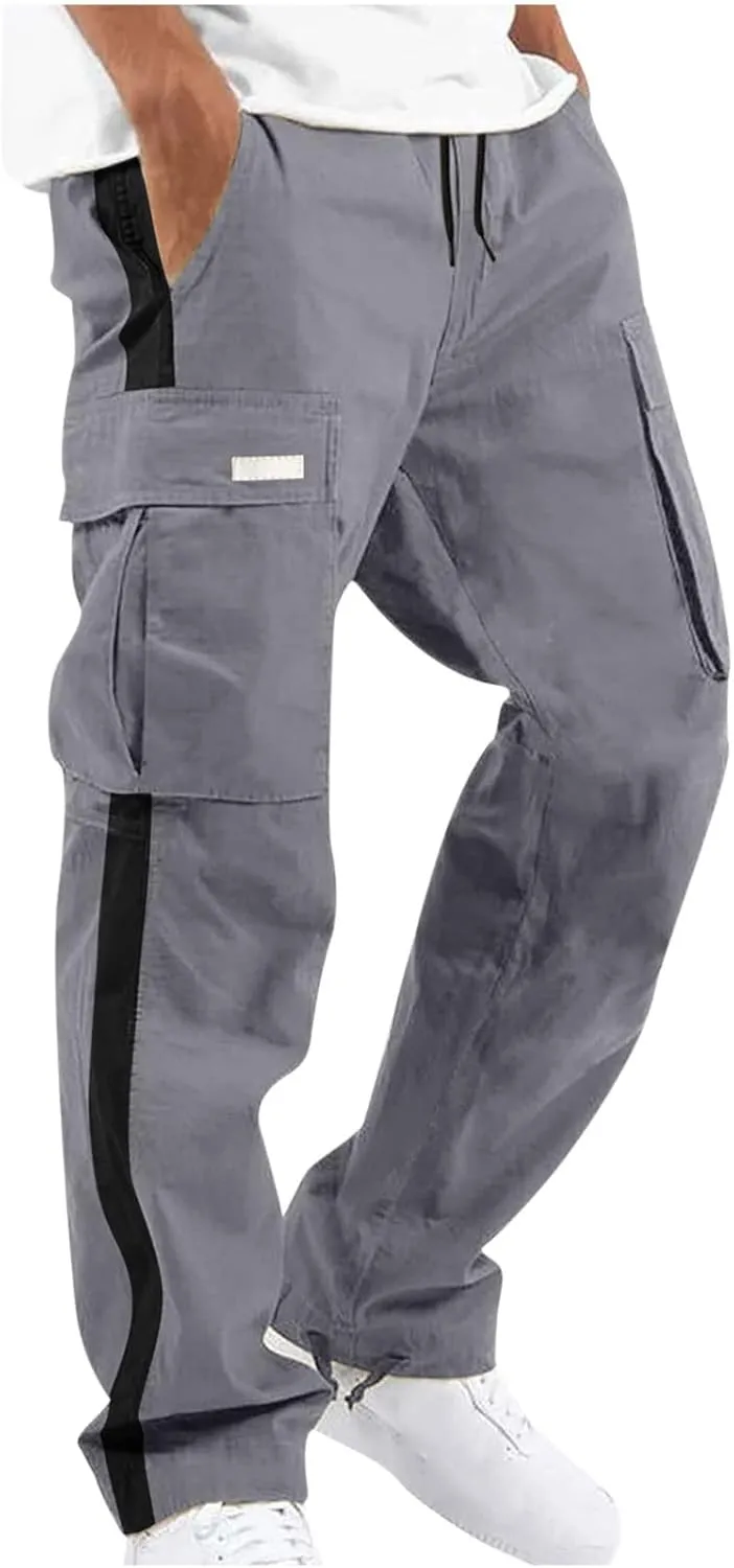 Mens Sports Cargo Pants Patchwork Trendy 2025 Work Pants for Men Casual Straight Leg Relaxed Fit Trousers with Pocket
