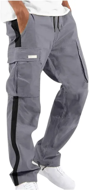Mens Sports Cargo Pants Patchwork Trendy 2025 Work Pants for Men Casual Straight Leg Relaxed Fit Trousers with Pocket