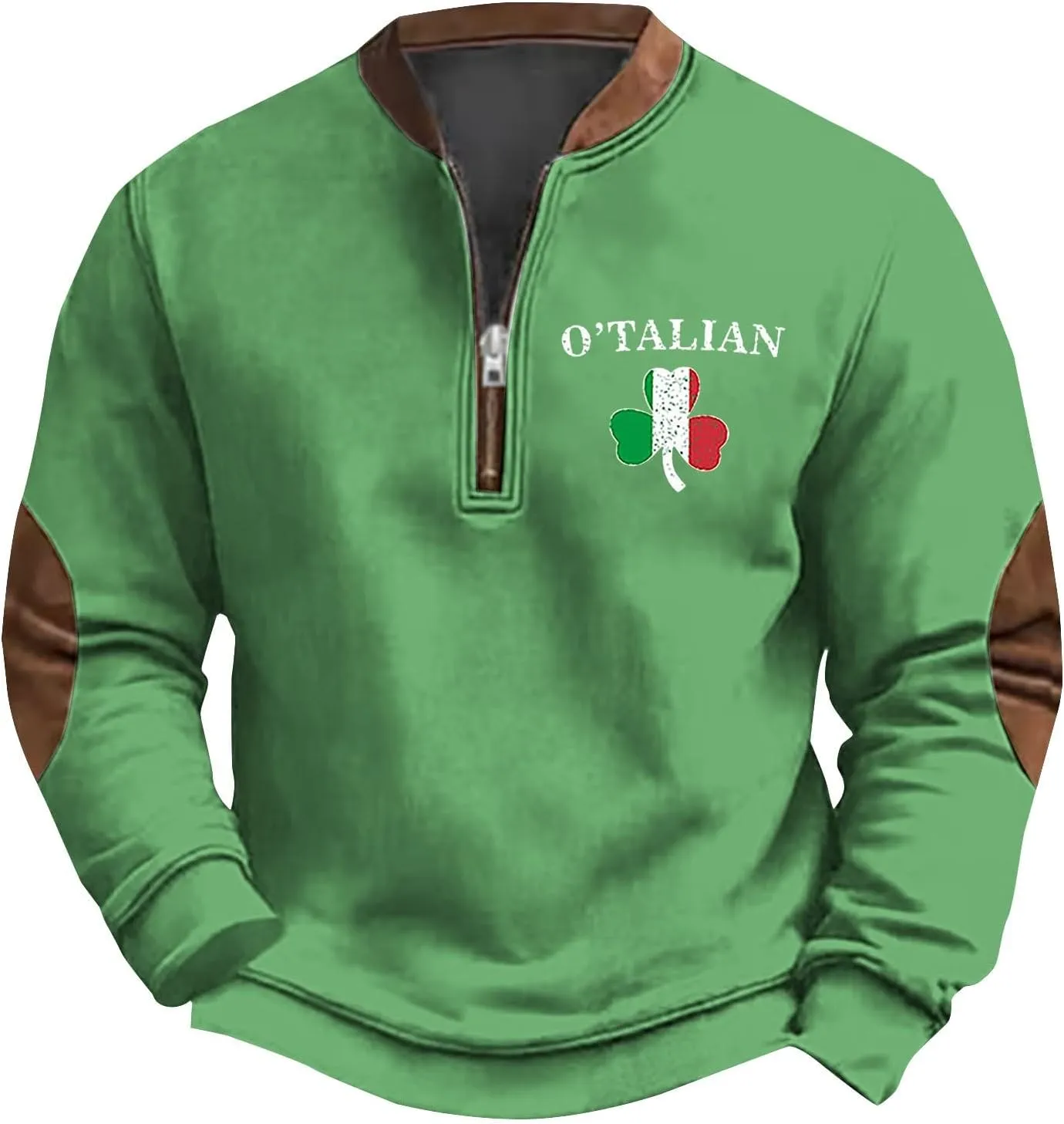 Mens St Patricks Day Sweatshirt Retro Shamrock Print Shirts Stand Collar Long Sleeve Shirt Pullover Sports Clothes