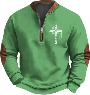 Mens St Patricks Day Sweatshirt Retro Shamrock Print Shirts Stand Collar Long Sleeve Shirt Pullover Sports Clothes
