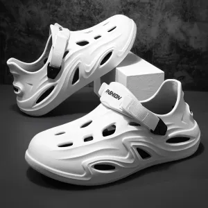 Men's Summer Fashion Clogs -Slip-On Garden Shoes with Alphabet Print, Non-Slip Durable Heel for Outdoor Activities, Casual Beach Wear,