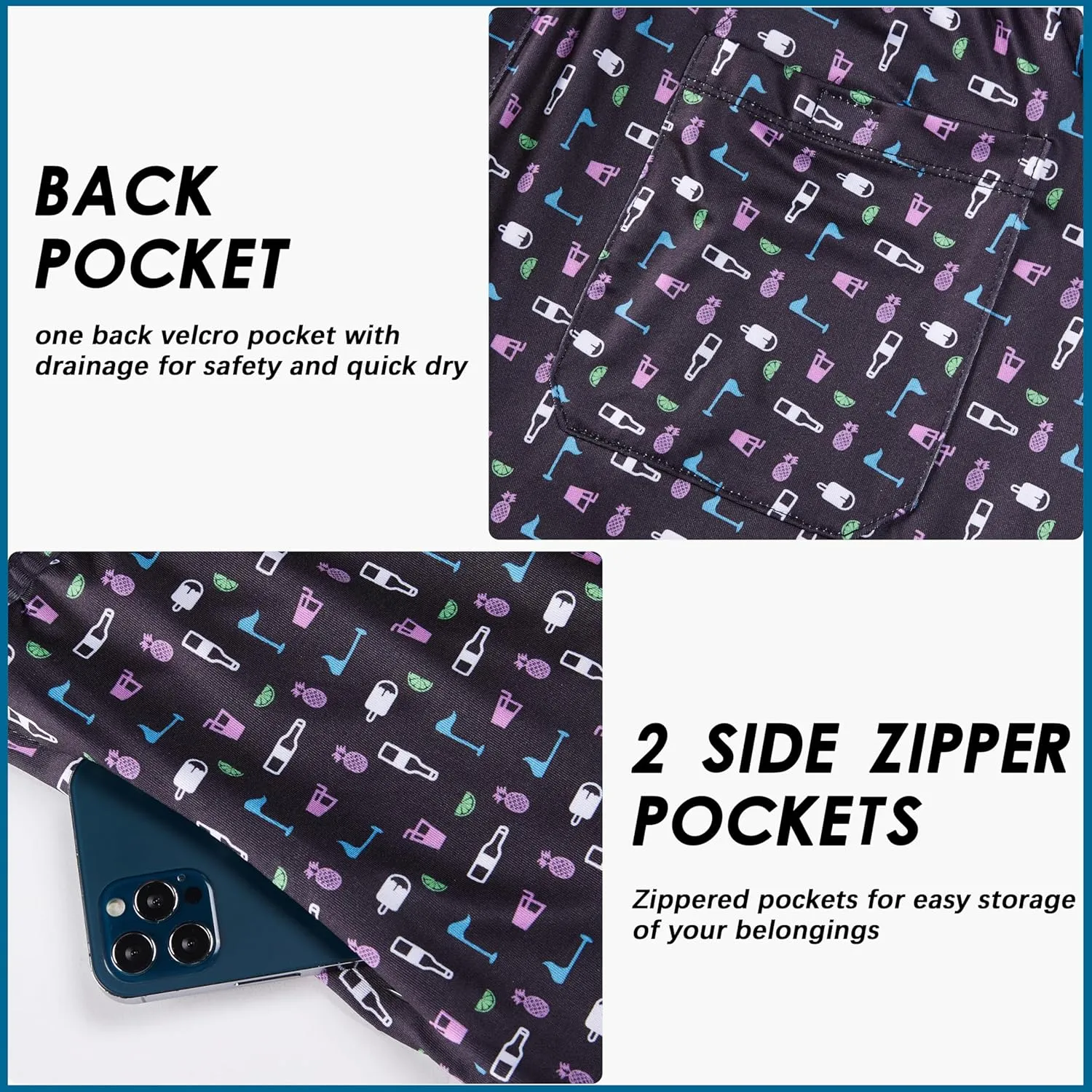 Mens Swim Trunks with Compression Liner 5.5" Board Shorts with Zipper Pockets 2 in 1 Quick Dry Bathing Suits