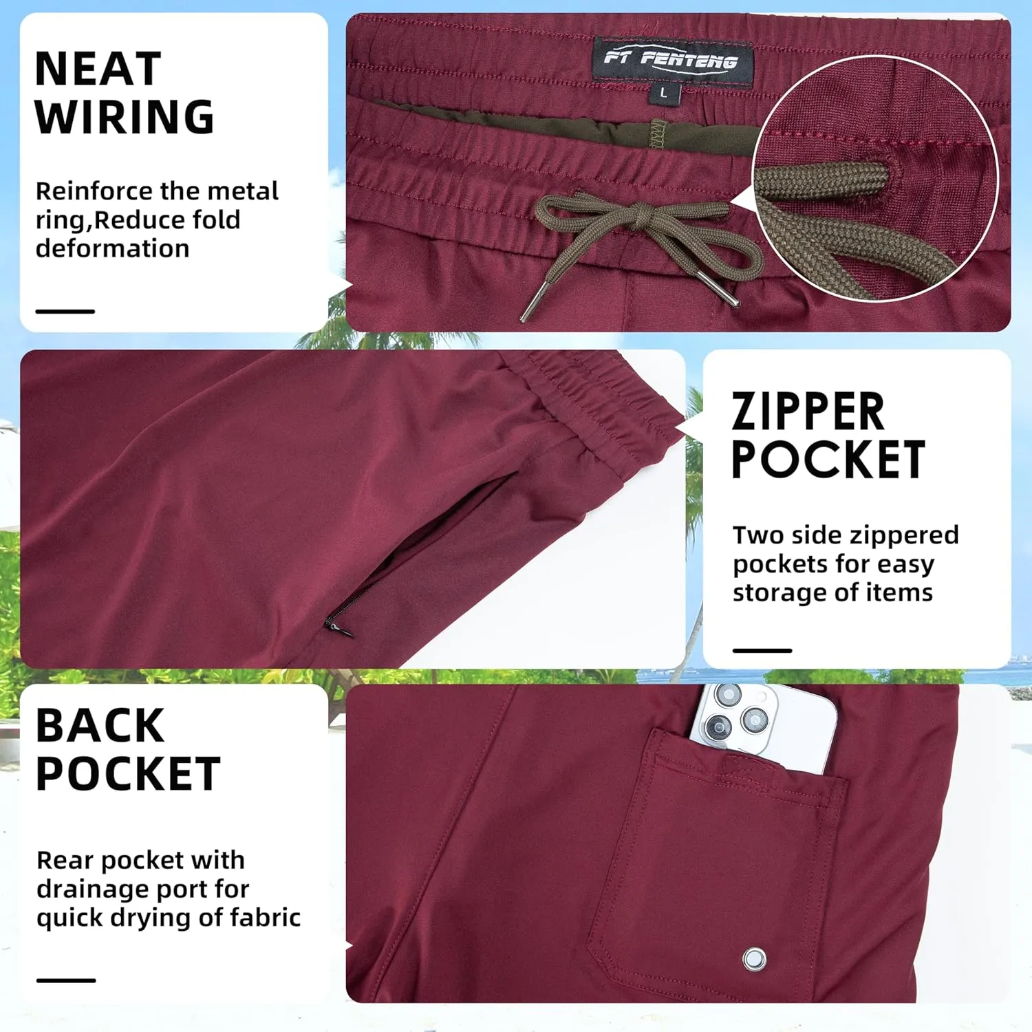 Mens Swim Trunks with Compression Liner 7" Board Shorts with Zipper Pockets 2 in 1 Quick Dry Bathing Suits