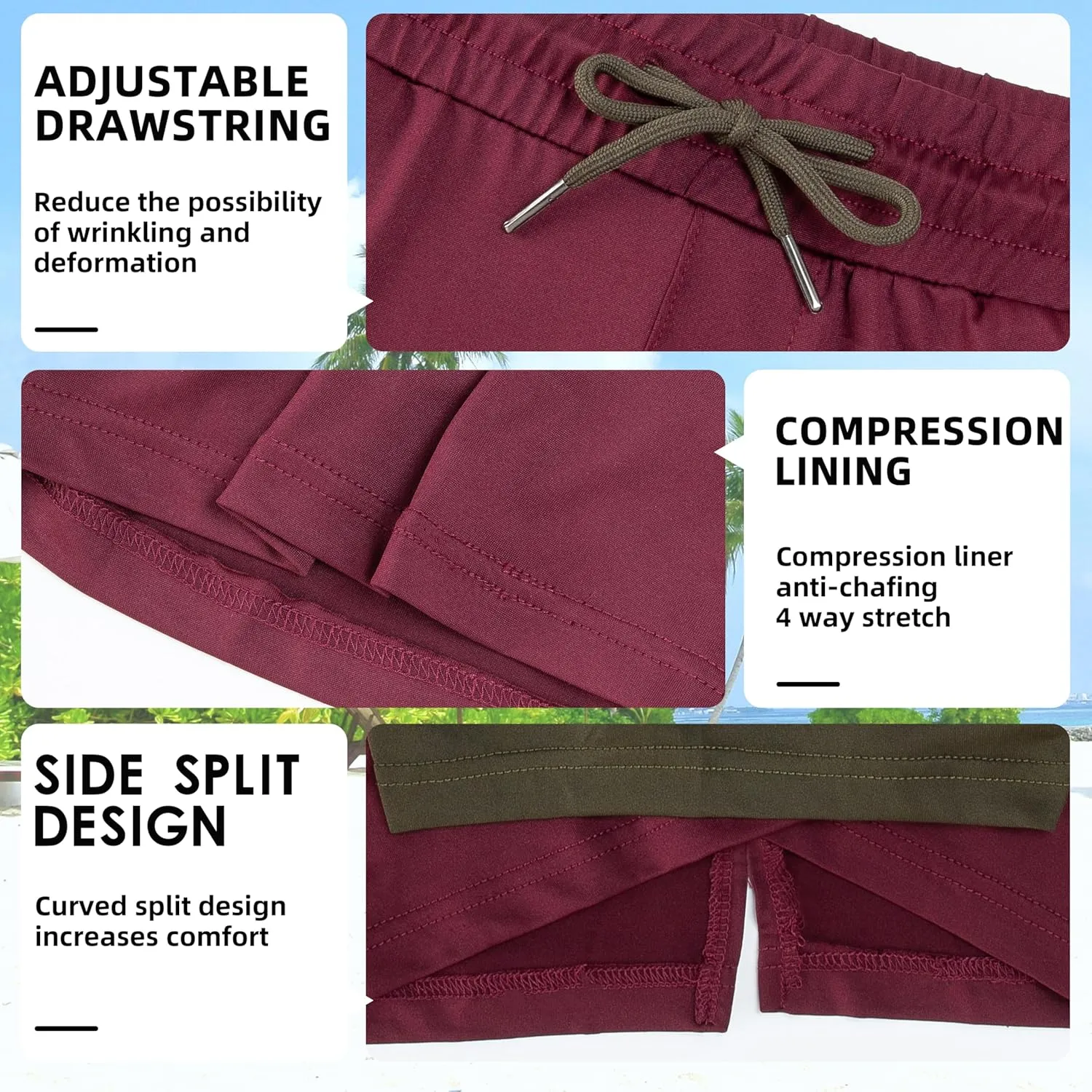 Mens Swim Trunks with Compression Liner 7" Board Shorts with Zipper Pockets 2 in 1 Quick Dry Bathing Suits