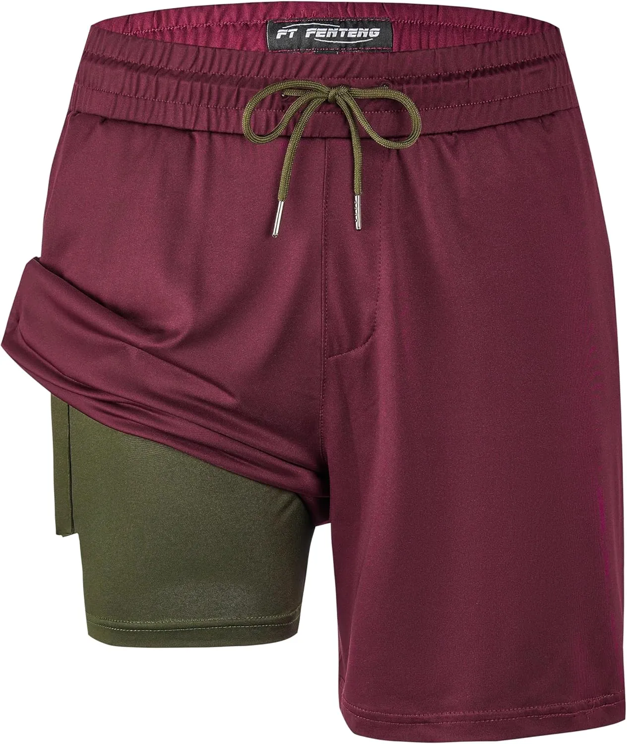 Mens Swim Trunks with Compression Liner 7" Board Shorts with Zipper Pockets 2 in 1 Quick Dry Bathing Suits