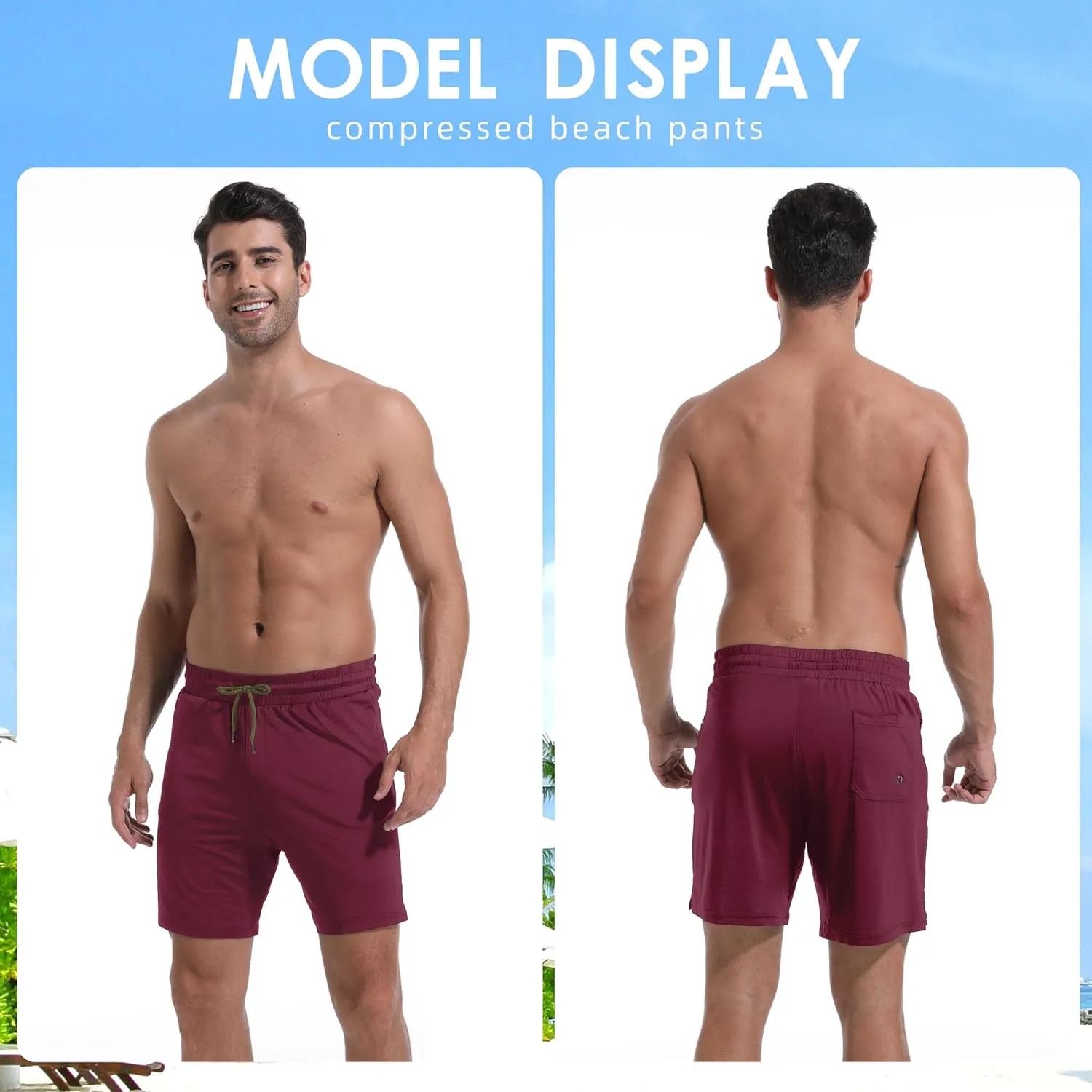Mens Swim Trunks with Compression Liner 7" Board Shorts with Zipper Pockets 2 in 1 Quick Dry Bathing Suits