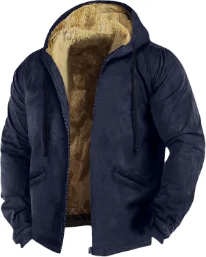Mens Vintage Fleece Jacket Sherpa Lined Winter Coats Faux Tactical Jackets Casual Zipper Varsity Coat Plus Size