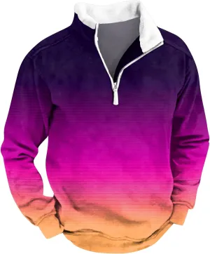 Men's Vintage Western Cowboy Zipper Sweatshirt Winter Thick Sweater Half Zip Stand Collar Cowboy Print Jacket Coats