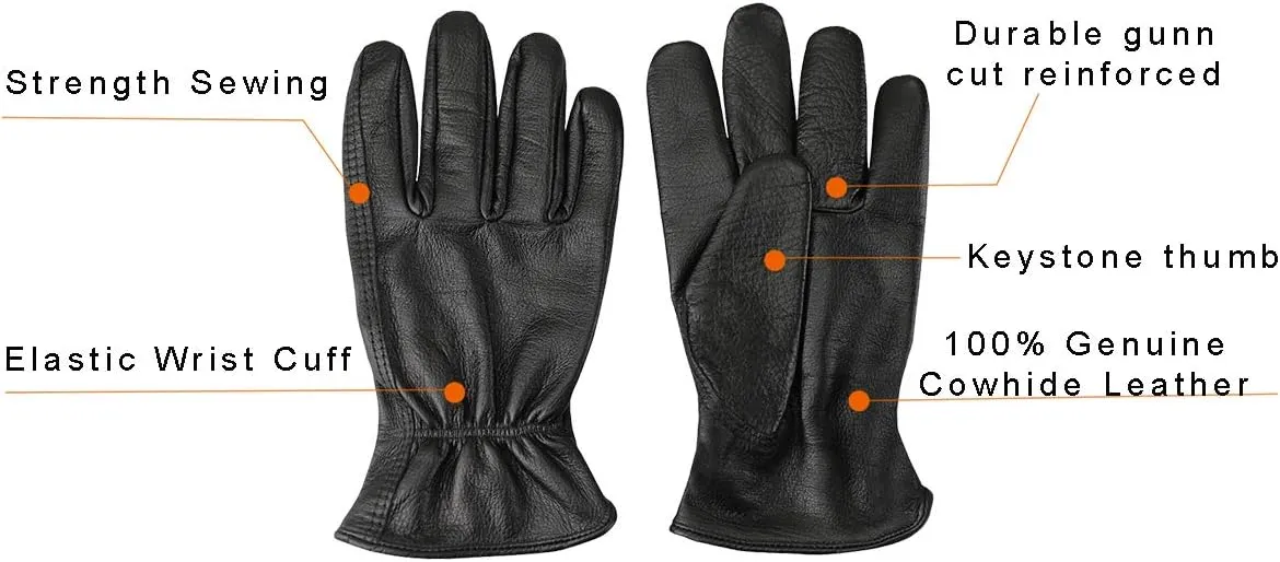 Men's Water Resistant Cowhide Leather Work Gloves for Construction,Gardening Gloves,Waterproof Mechanic Gloves