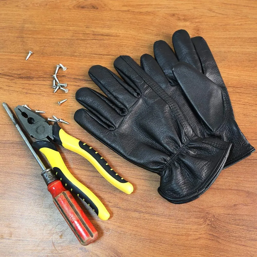 Men's Water Resistant Cowhide Leather Work Gloves for Construction,Gardening Gloves,Waterproof Mechanic Gloves
