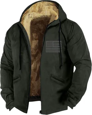 Men's Western Vintage Print Sherpa Fleece Lined Jackets Faux Fur Puffer Jacket Quilted Down Varsity Coat Plus Size