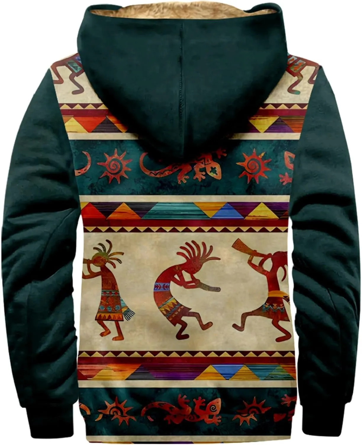 Men's Western Vintage Print Sherpa Fleece Lined Jackets Parka Warm Jacket Outerwear Windbreaker Varsity Coat Hooded