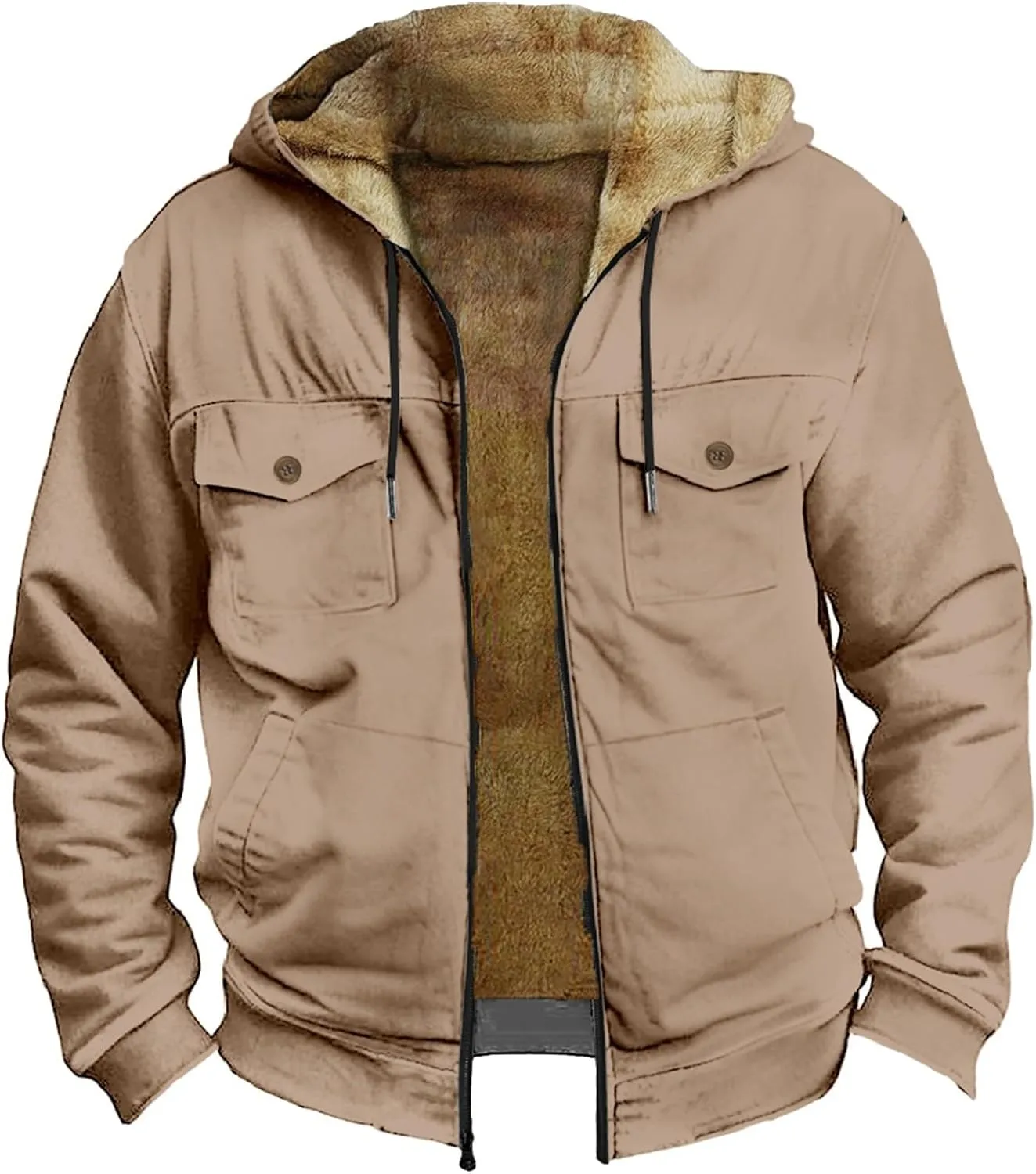 Men's Winter Jacket Hooded Sweater with Brown Pocket Cotton Jacket Hooded Windproof Windbreaker Jacket for Men