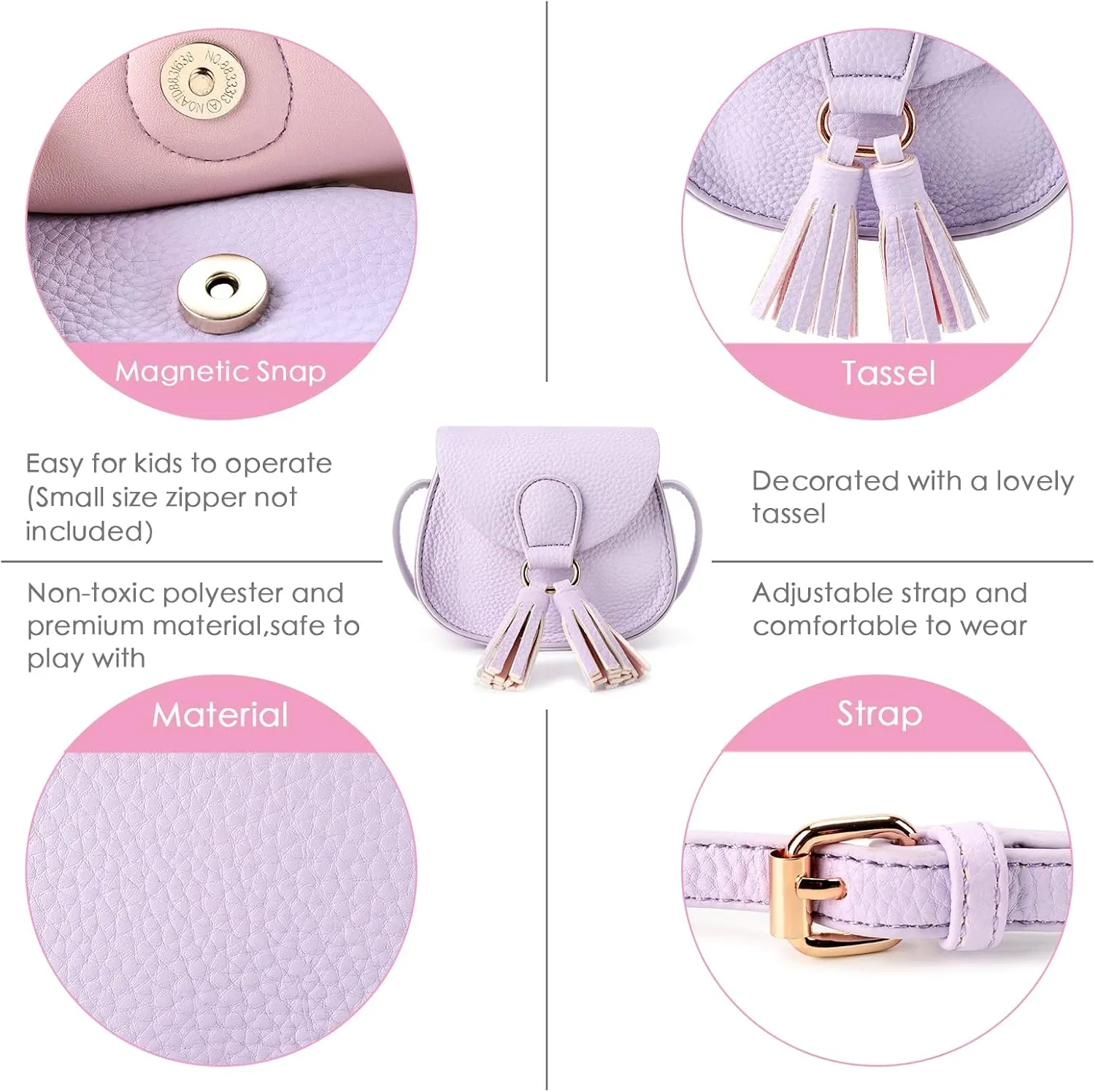 mibasies Kids Purse for Little Girls Toddler Crossbody Bag with Tassel (Lambskin Purple, Medium)